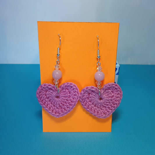 Crochet Heart Dangle Earrings