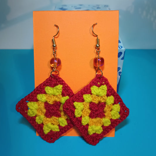Large Granny Square Crochet Earrings
