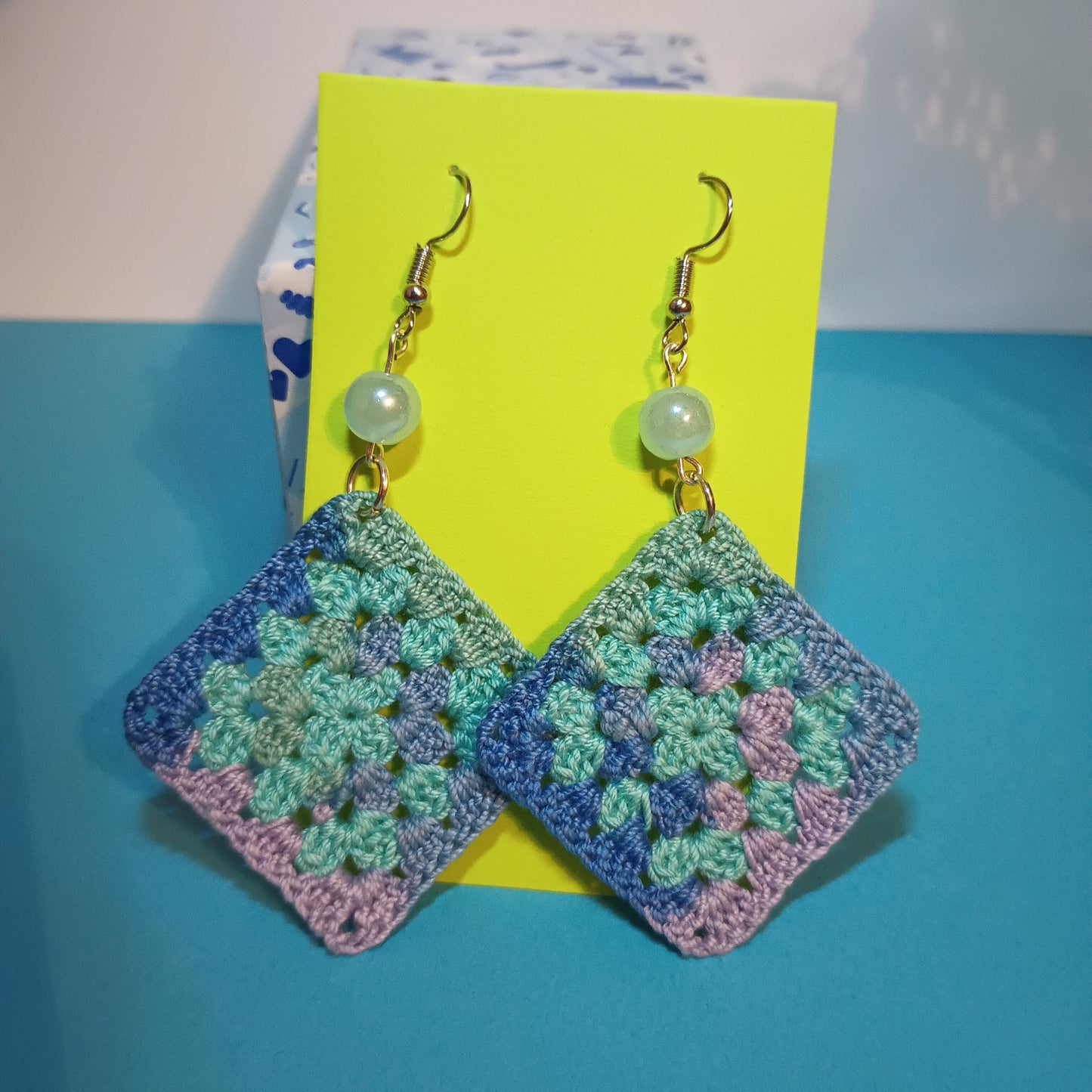 Large Granny Square Crochet Earrings