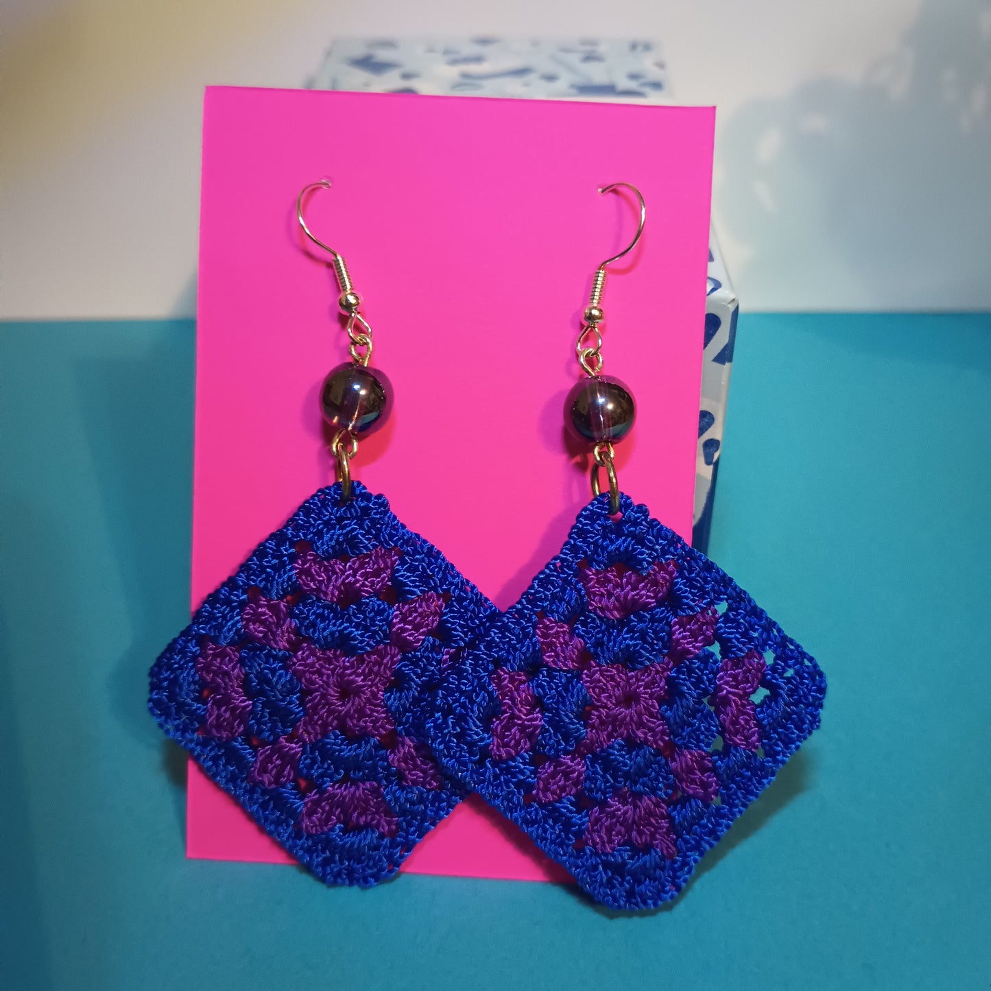 Large Granny Square Crochet Earrings