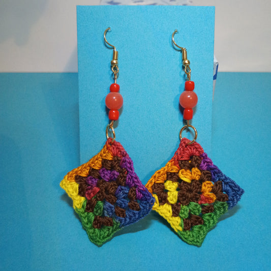 Small Granny Square Crochet Earrings