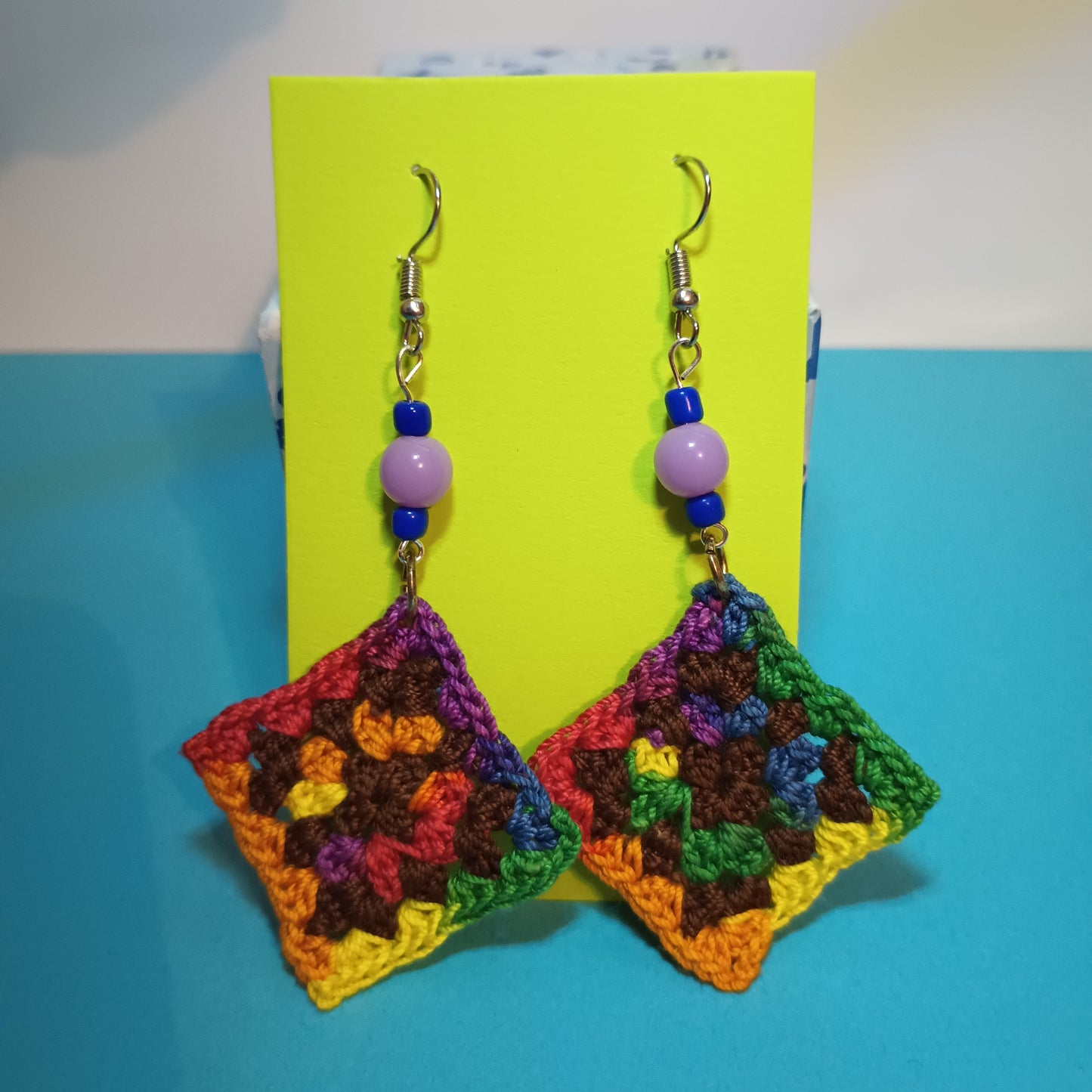 Small Granny Square Crochet Earrings