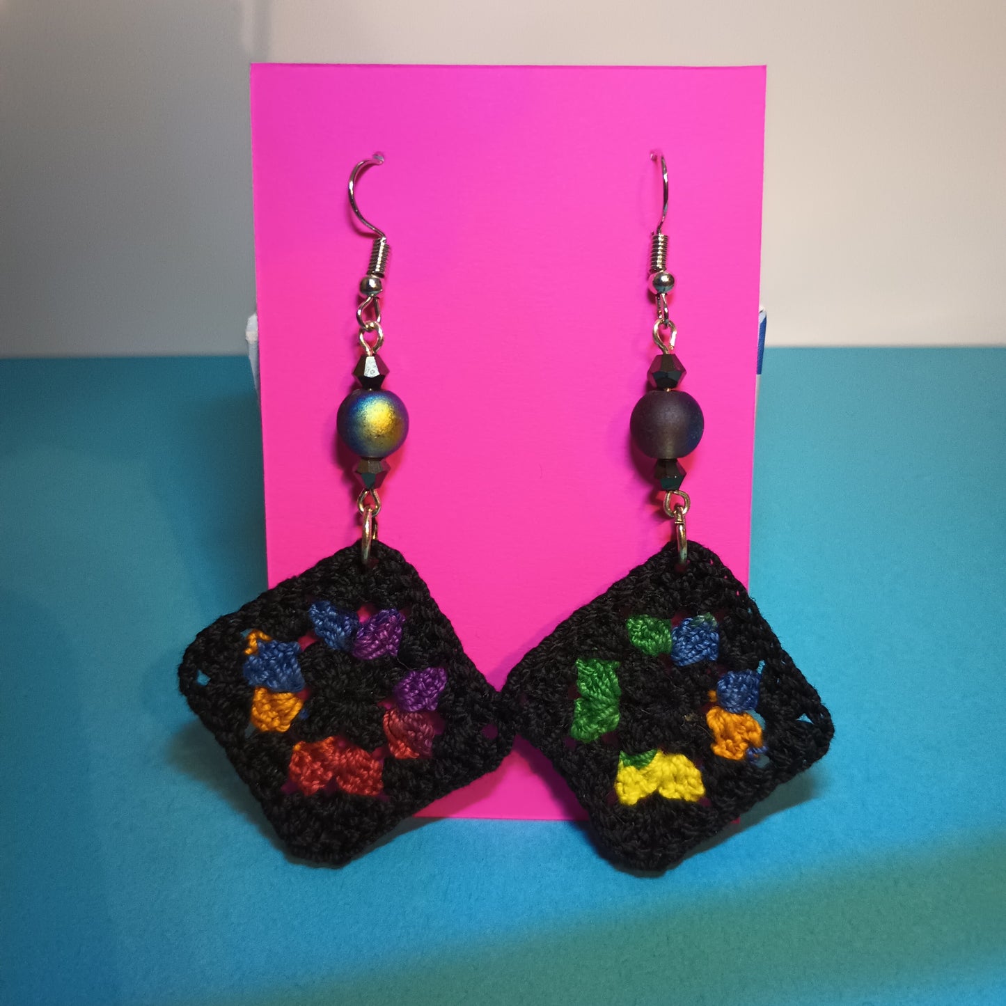 Small Granny Square Crochet Earrings